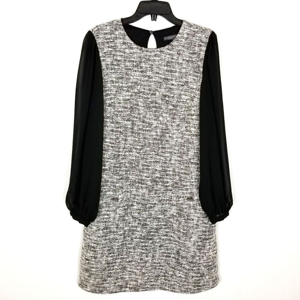 Julia Jordan Women Long‎ Sleeve Mixed Media Tweed Dress Size 8R Gray Preppy
